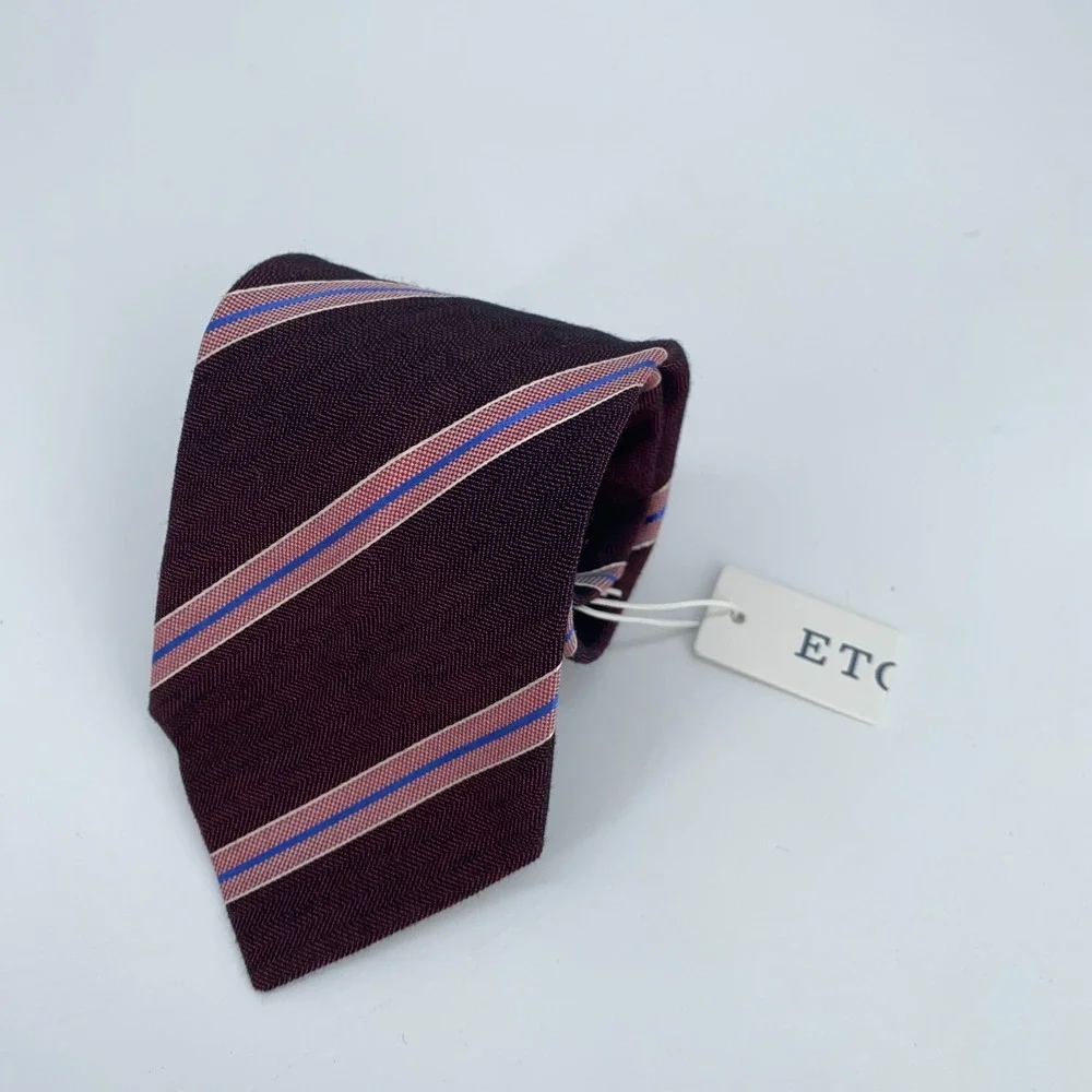Eton Tie Mens One Size Multi Striped Wool Blend Classic Fit Necktie Italy Made